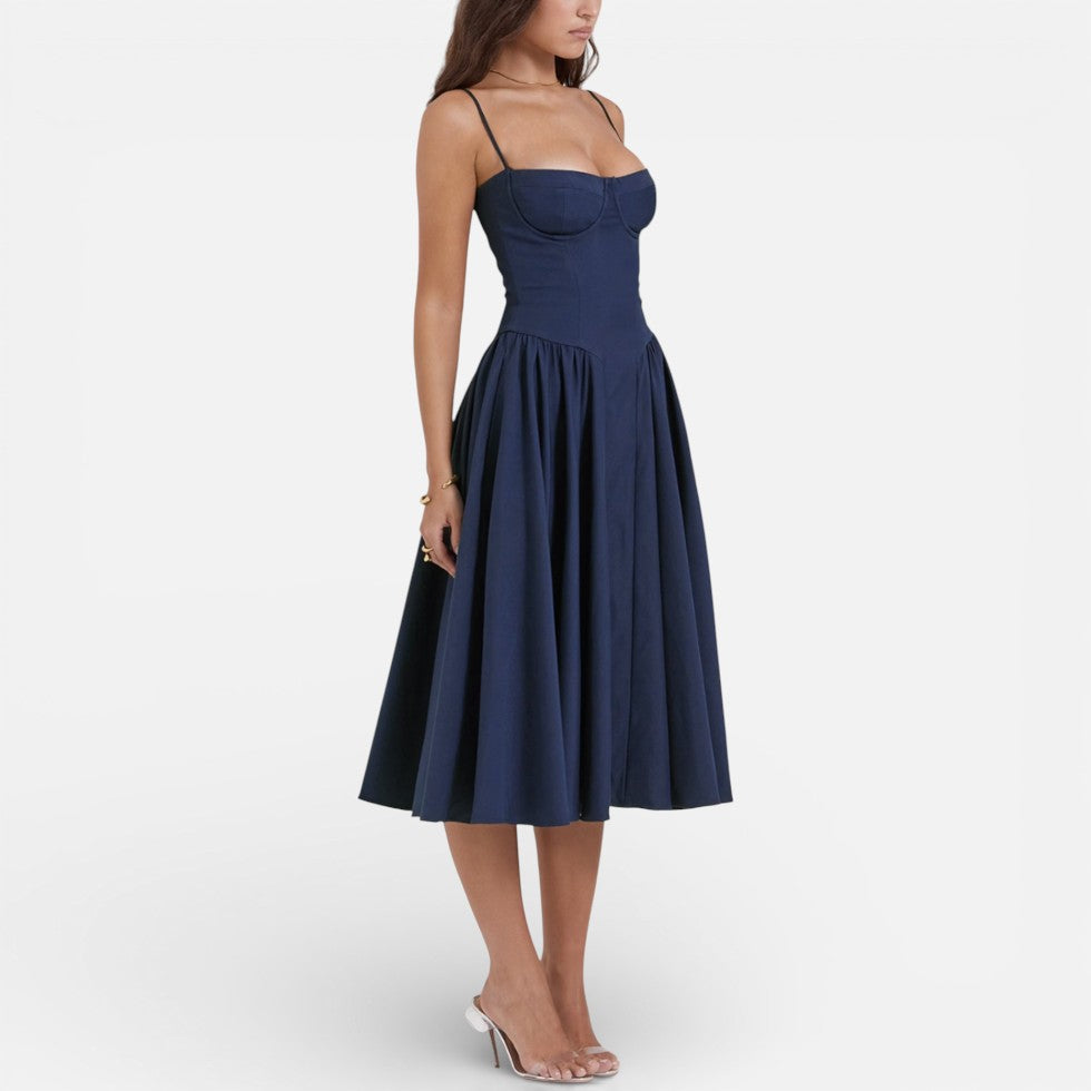 Midikleid mit Korsettoptik und Spaghettiträgern
