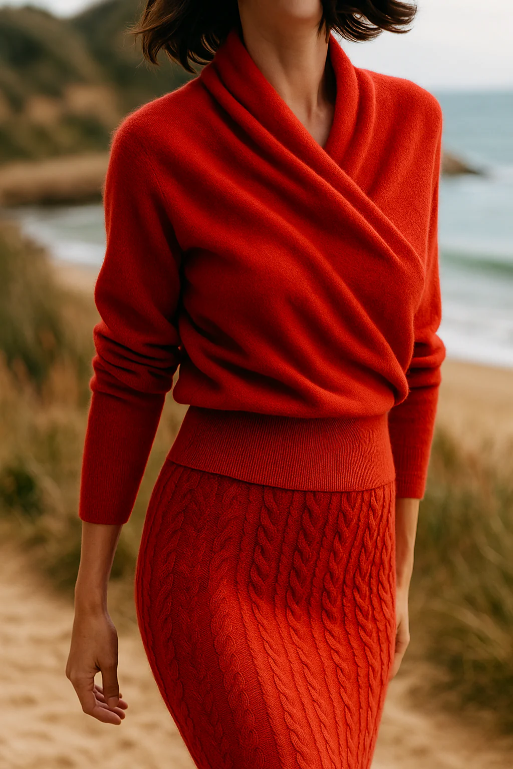 Kaschmir Wickelpullover mit V-Ausschnitt