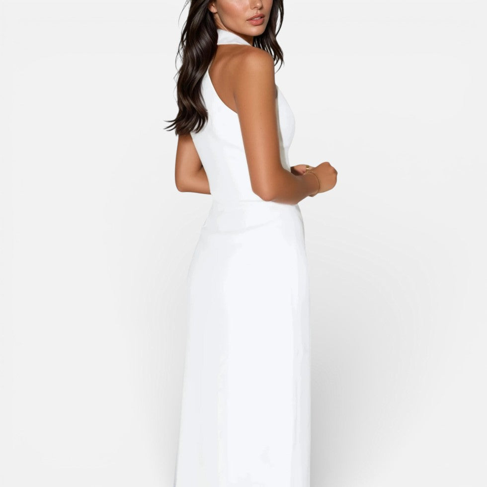 Ärmelloses Midikleid mit Knopfleiste und Schlitz