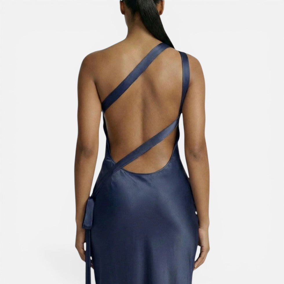 Xenia | Damen One-Shoulder Maxikleid Rückenausschnitt – Schulterkleid Abend 2026