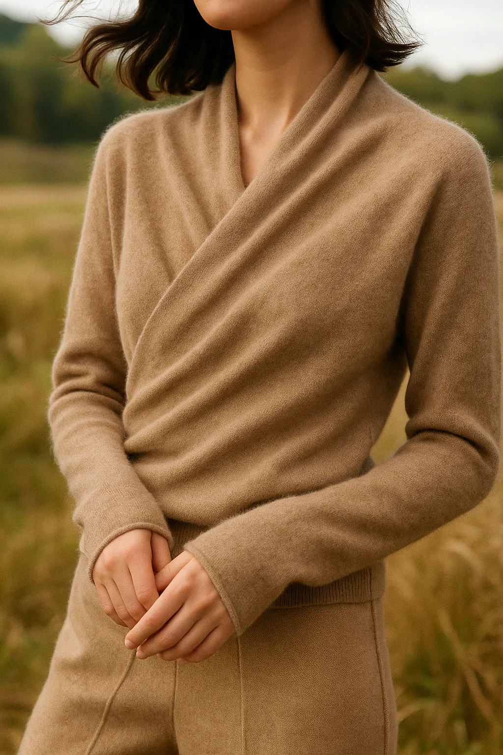 Kaschmir Wickelpullover mit V-Ausschnitt