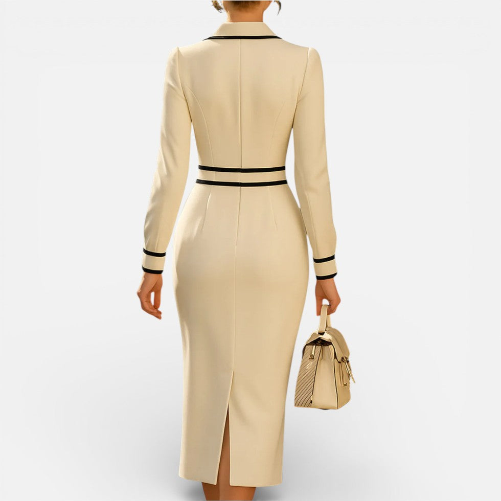 Damen Midikleid Langarm Hemdkragen Etuikleid