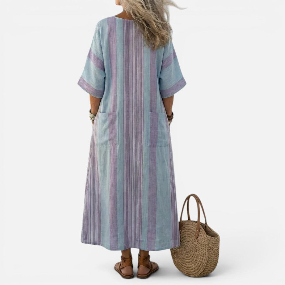 Maxikleid Lockerer Schnitt V Ausschnitt Kurzarm