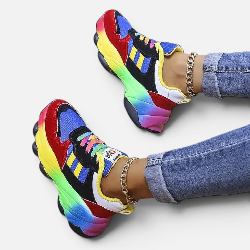 Damen Sneaker mit Plateausohle und Mesh Einsatz