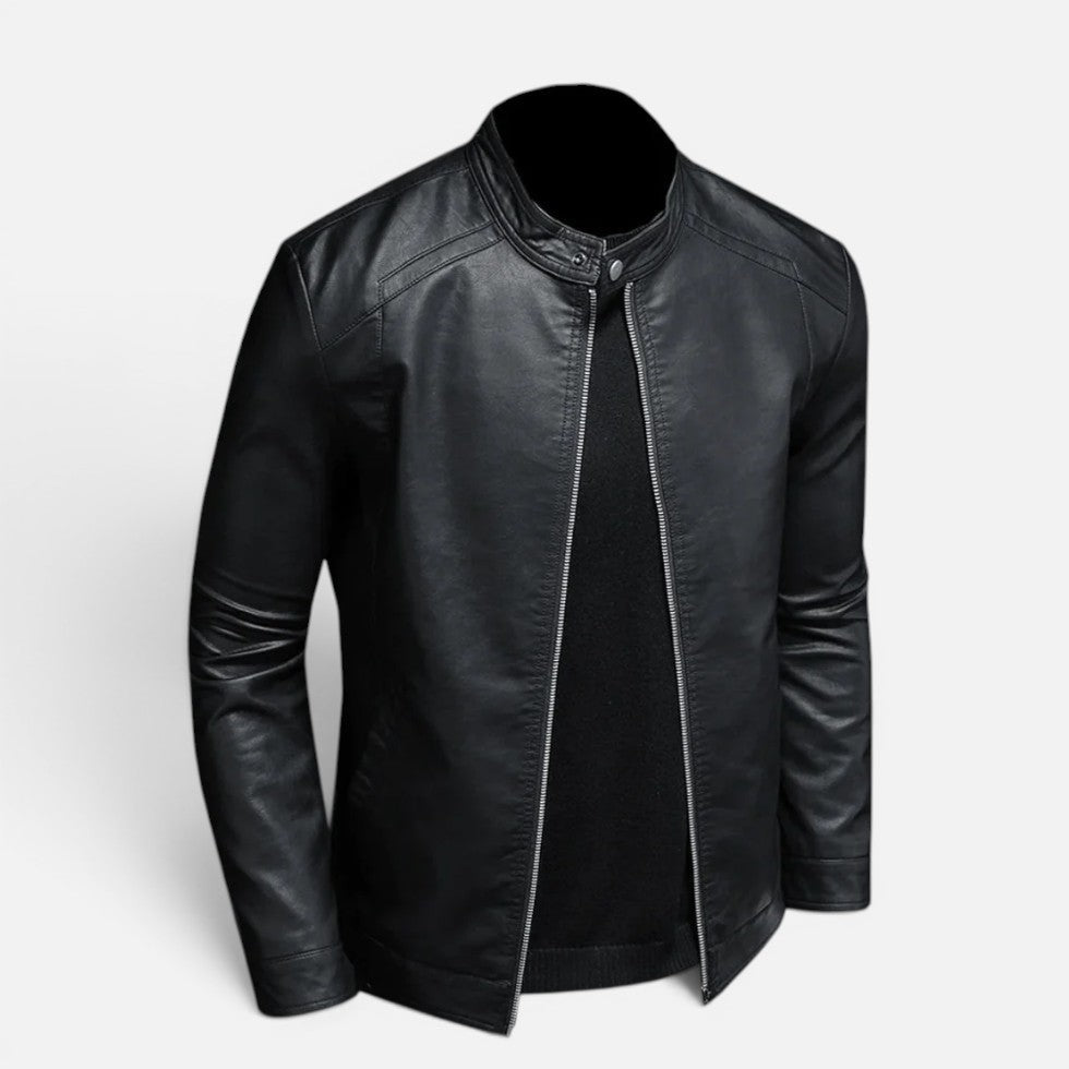Herren Kunstlederjacke mit Stehkragen und Reißverschluss