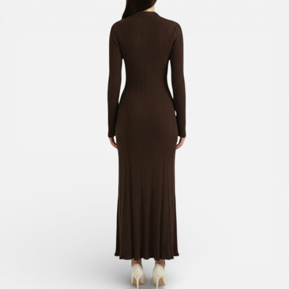 Damen Langarm Maxikleid mit Kragen