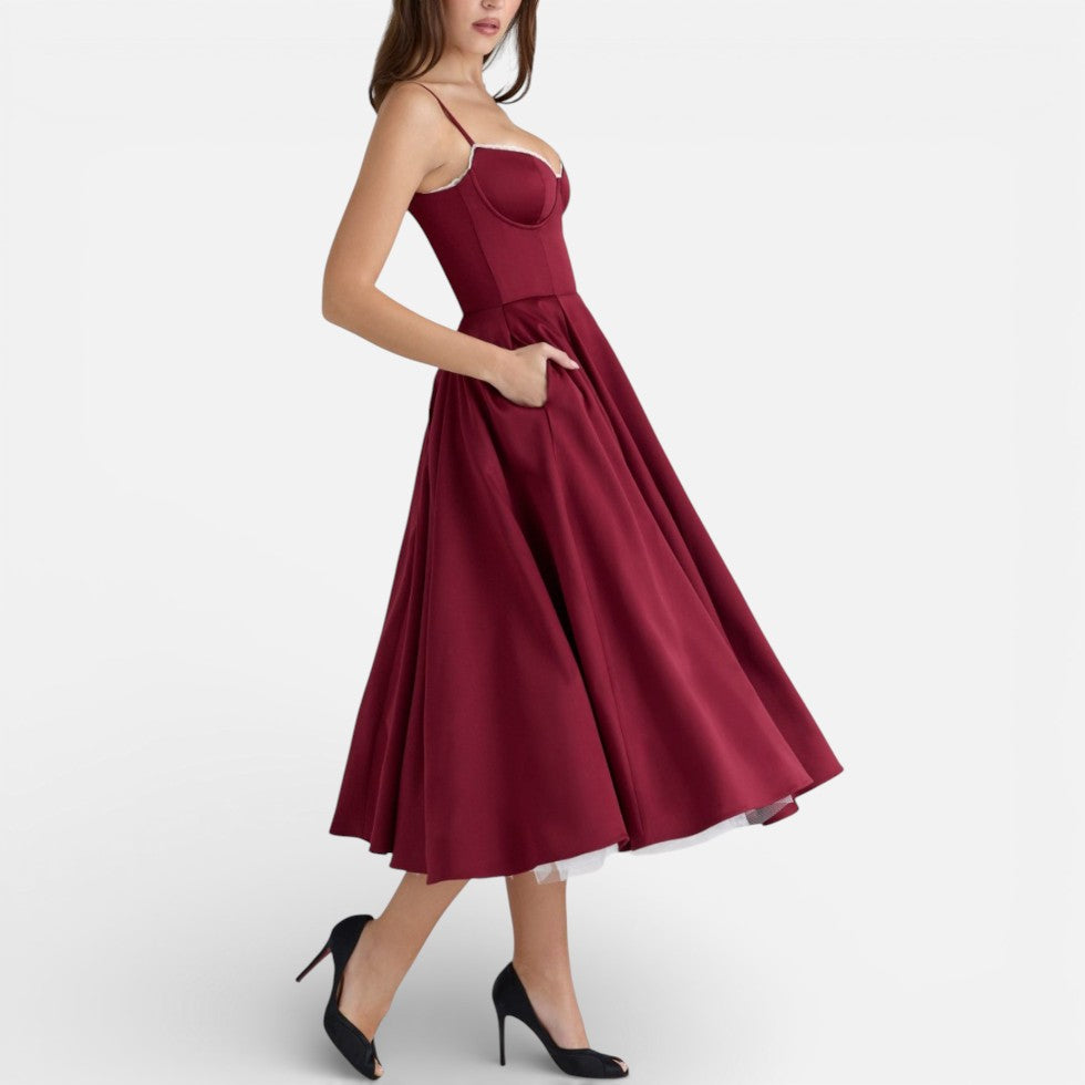 Midikleid mit Korsettoberteil und ausgestelltem Rock