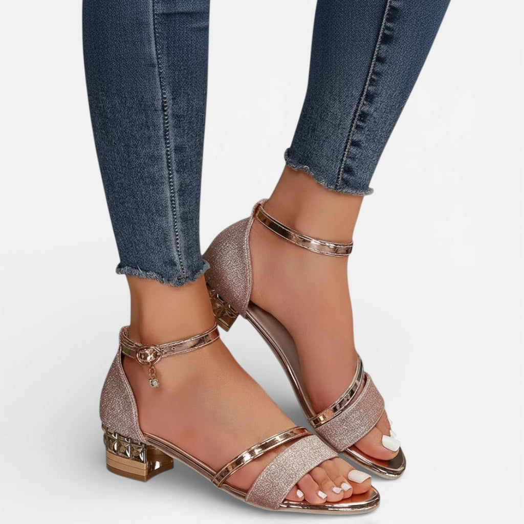 Orthopädische Damen Sandalen mit Knöchelriemen und Blockabsatz