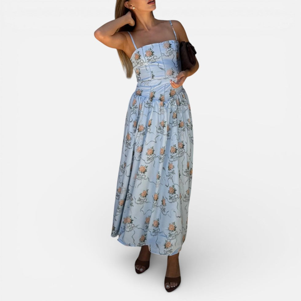 Langes Trägerkleid mit Blumenmuster