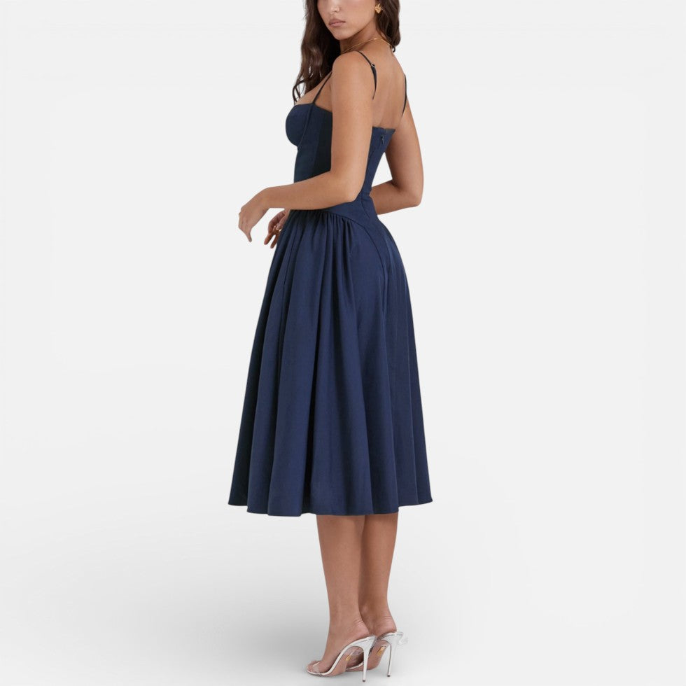 Midikleid mit Korsettoptik und Spaghettiträgern