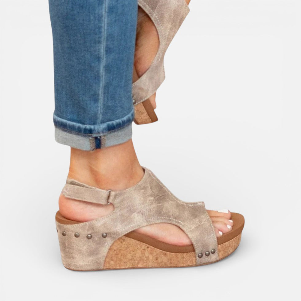 Orthopädische Damen Sandalen mit Keilabsatz und offenem Zehenbereich