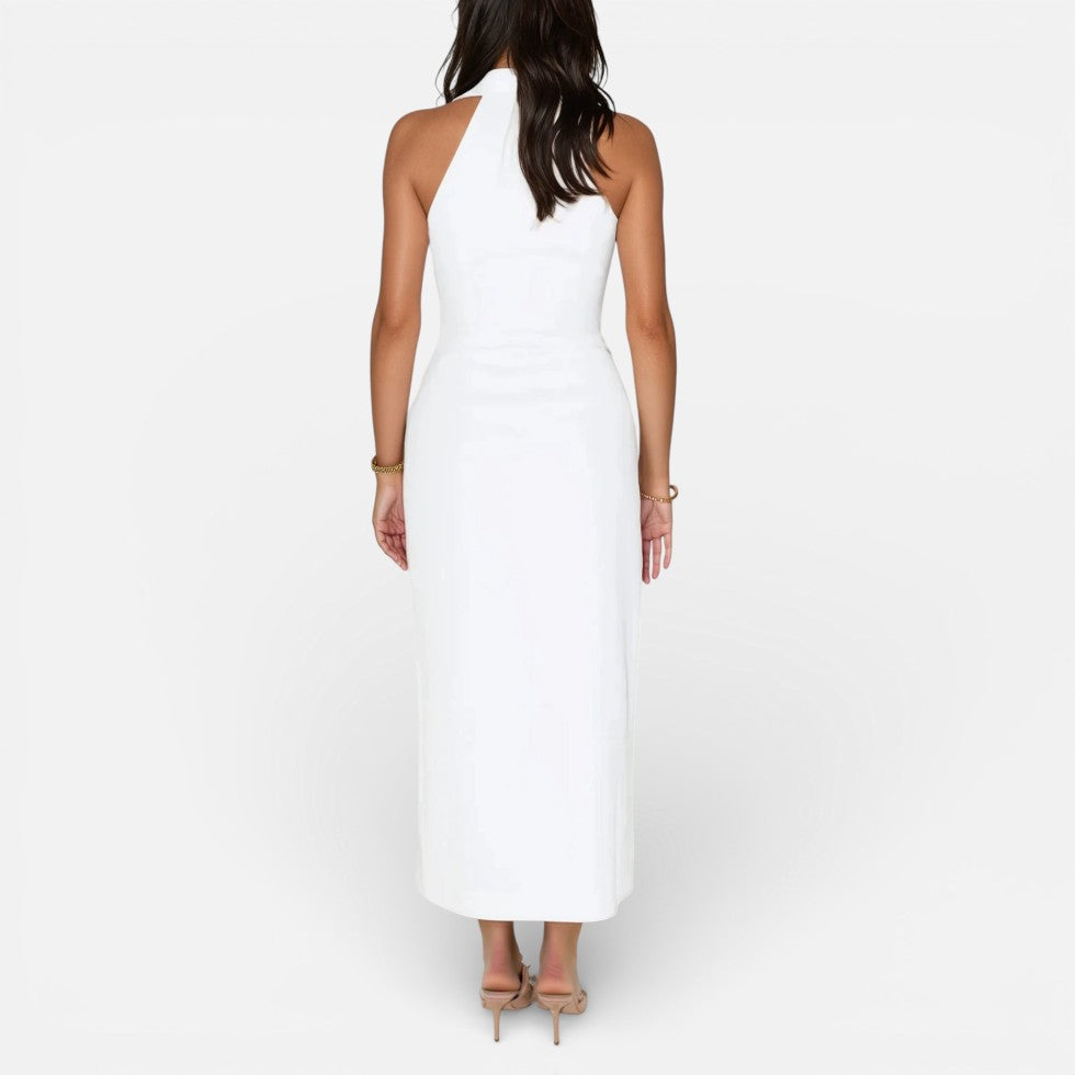 Ärmelloses Midikleid mit Knopfleiste und Schlitz