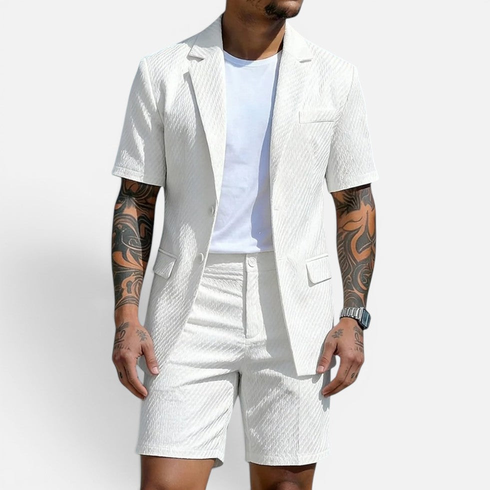 Zweiteiler Struktur Kurzarm Sakko Shorts Set