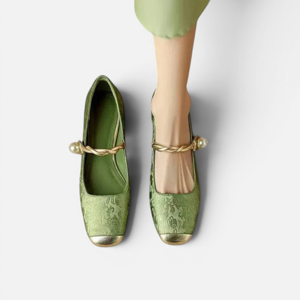 Orthopädische Mary Jane Schuhe Riemen Design Blockabsatz Jacquard Muster