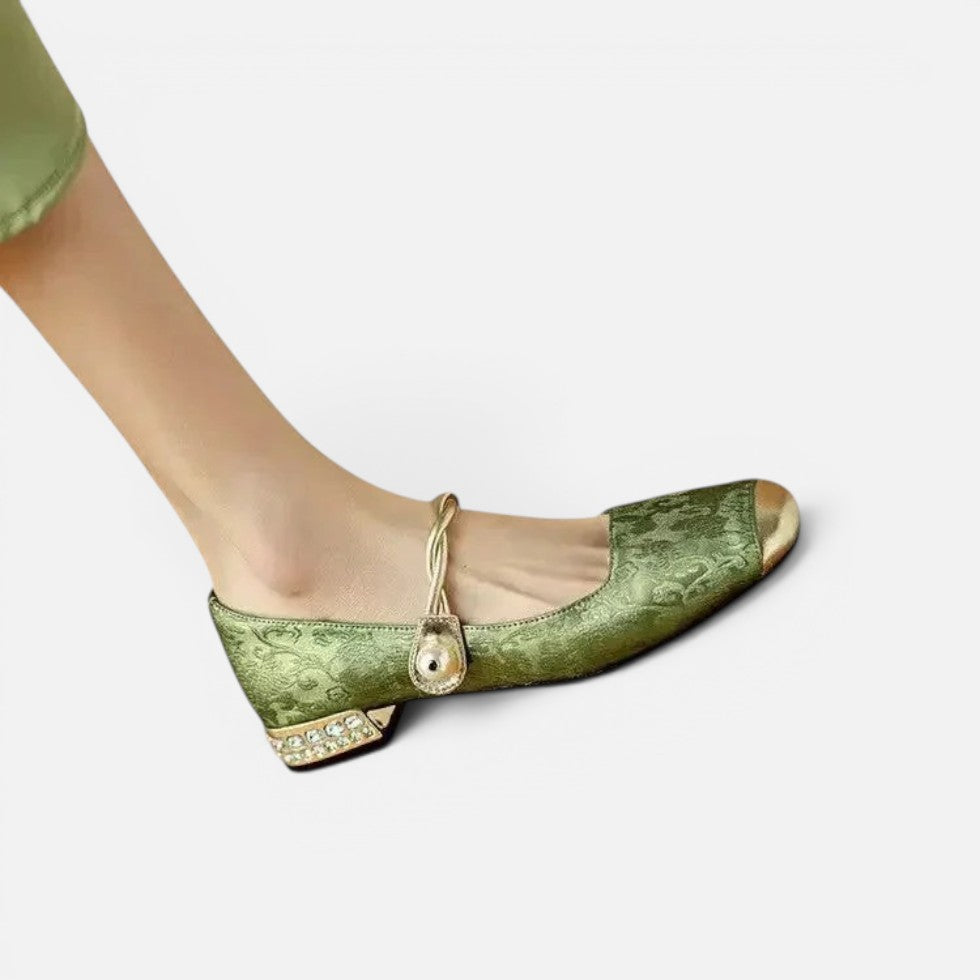 Orthopädische Mary Jane Schuhe Riemen Design Blockabsatz Jacquard Muster