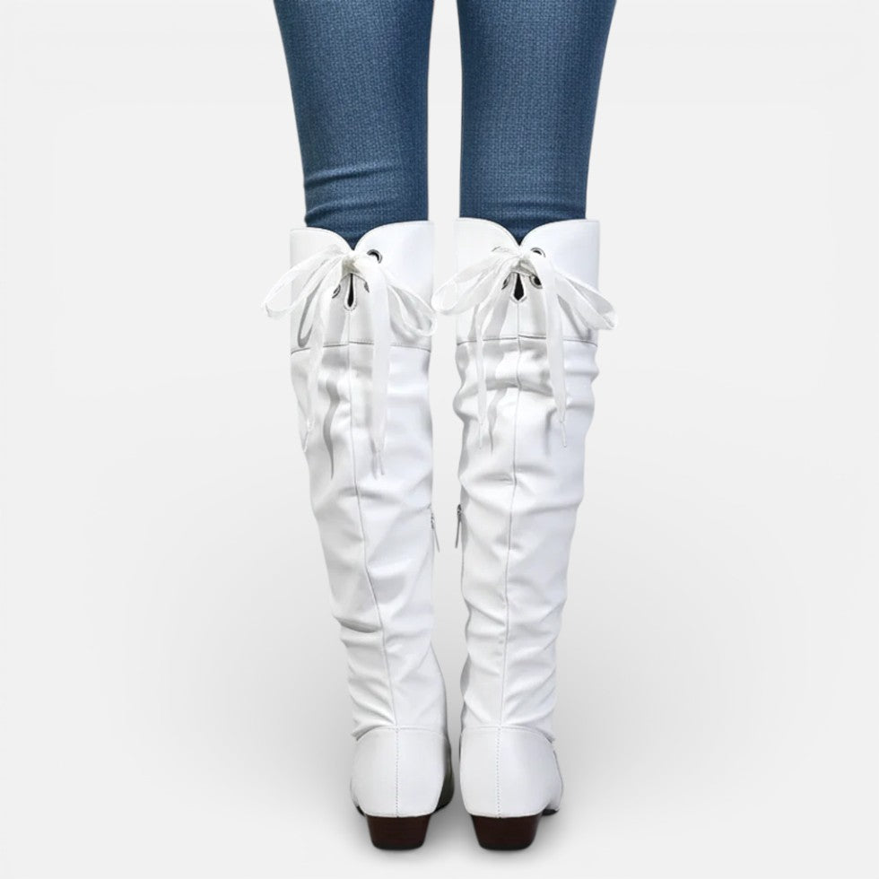Damen Overknee Stiefel mit Blockabsatz