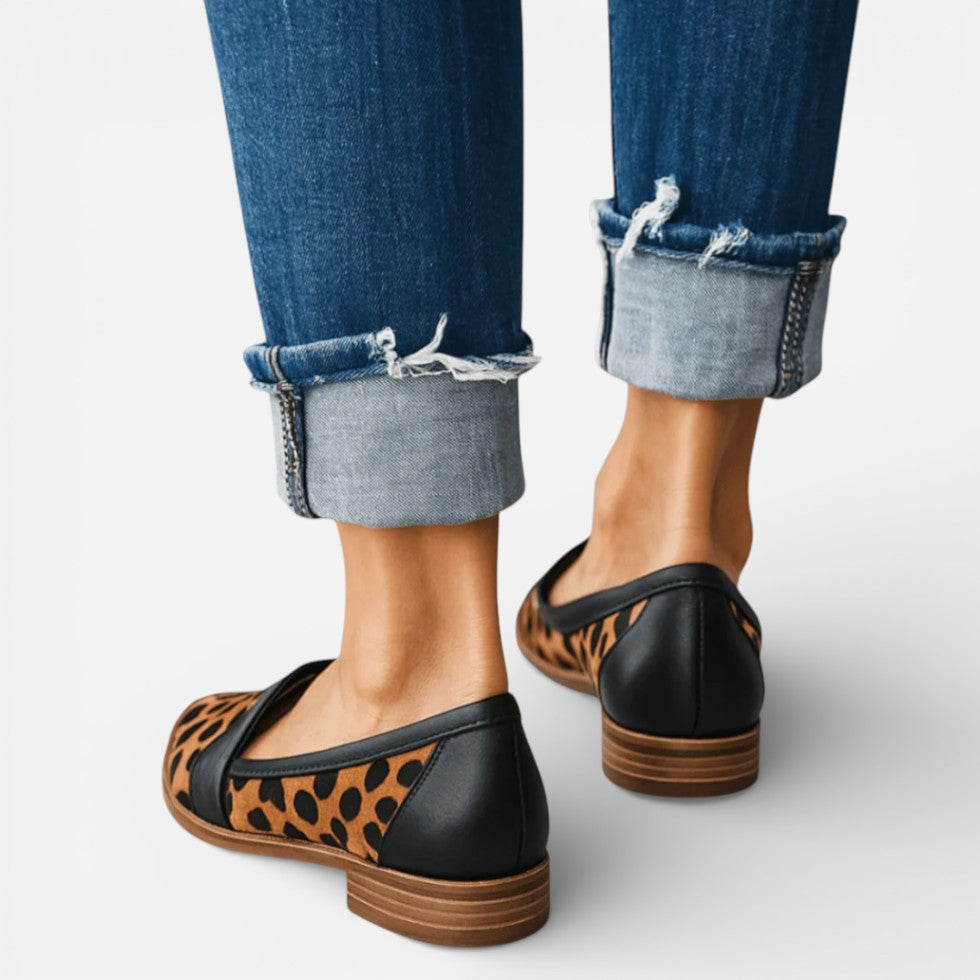Orthopädische Damen Loafer mit Leopardenmuster und spitzer Form