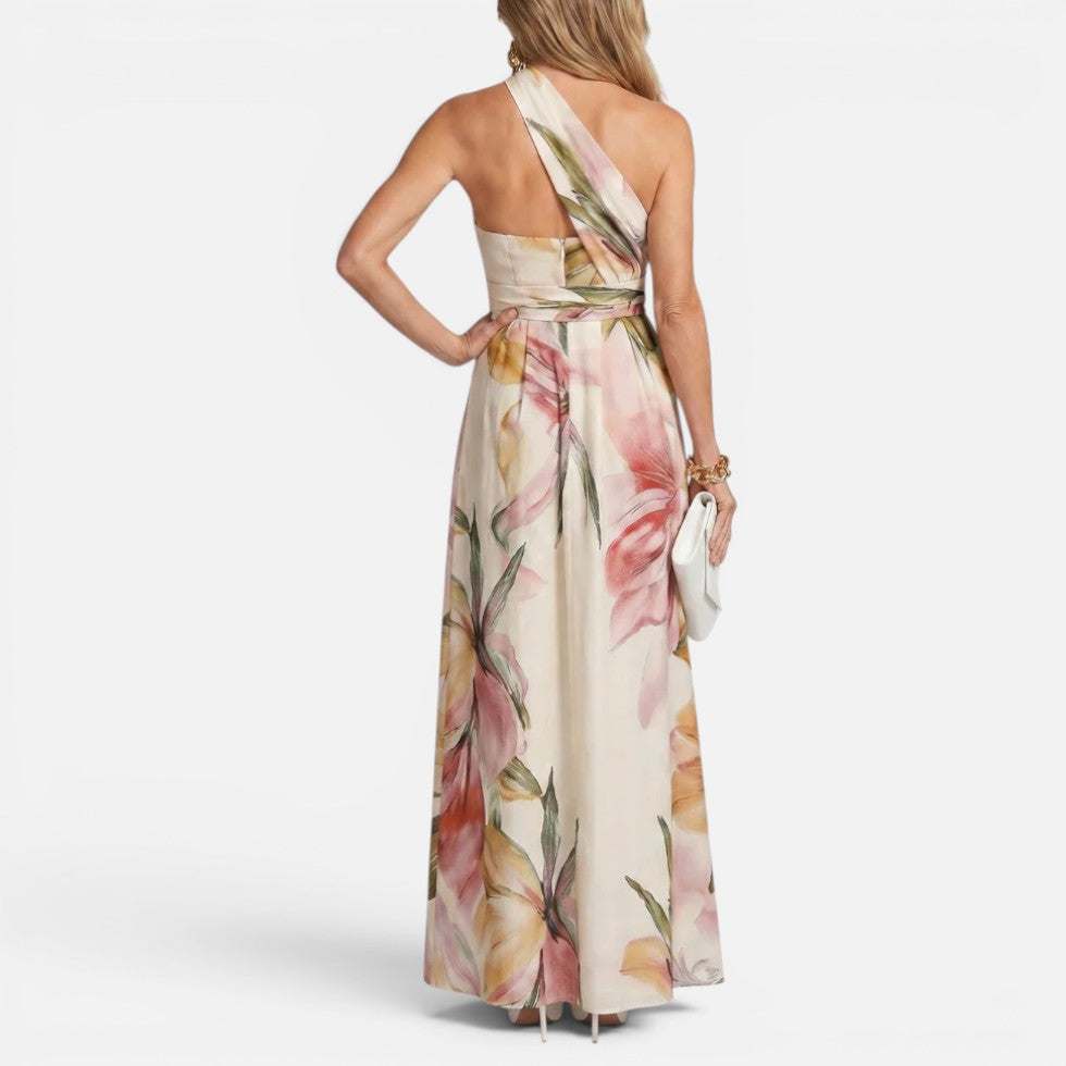Maxikleid Neckholder Ärmellos Blumenmuster Tailliert