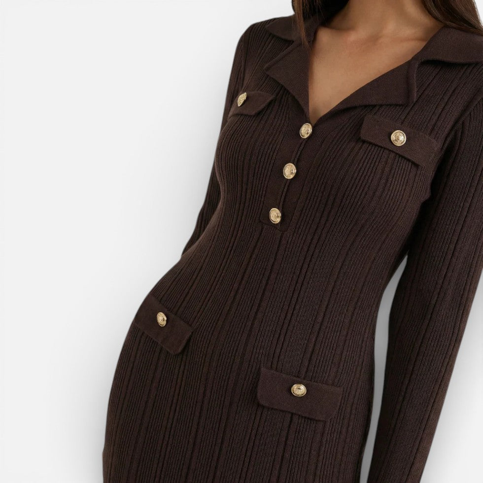 Damen Langarm Maxikleid mit Kragen