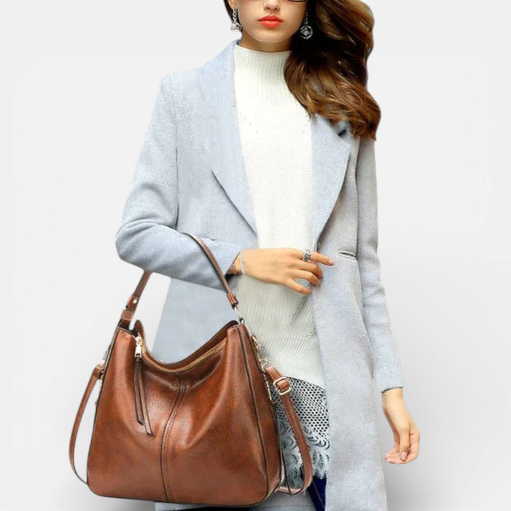 Damen Schultertasche groß mit Reißverschluss und verstellbarem Riemen