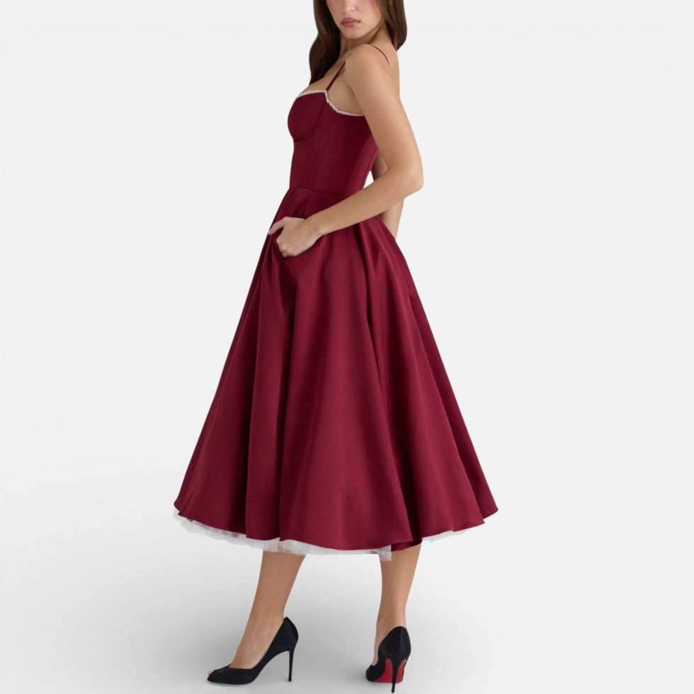 Midikleid mit Korsettoberteil und ausgestelltem Rock