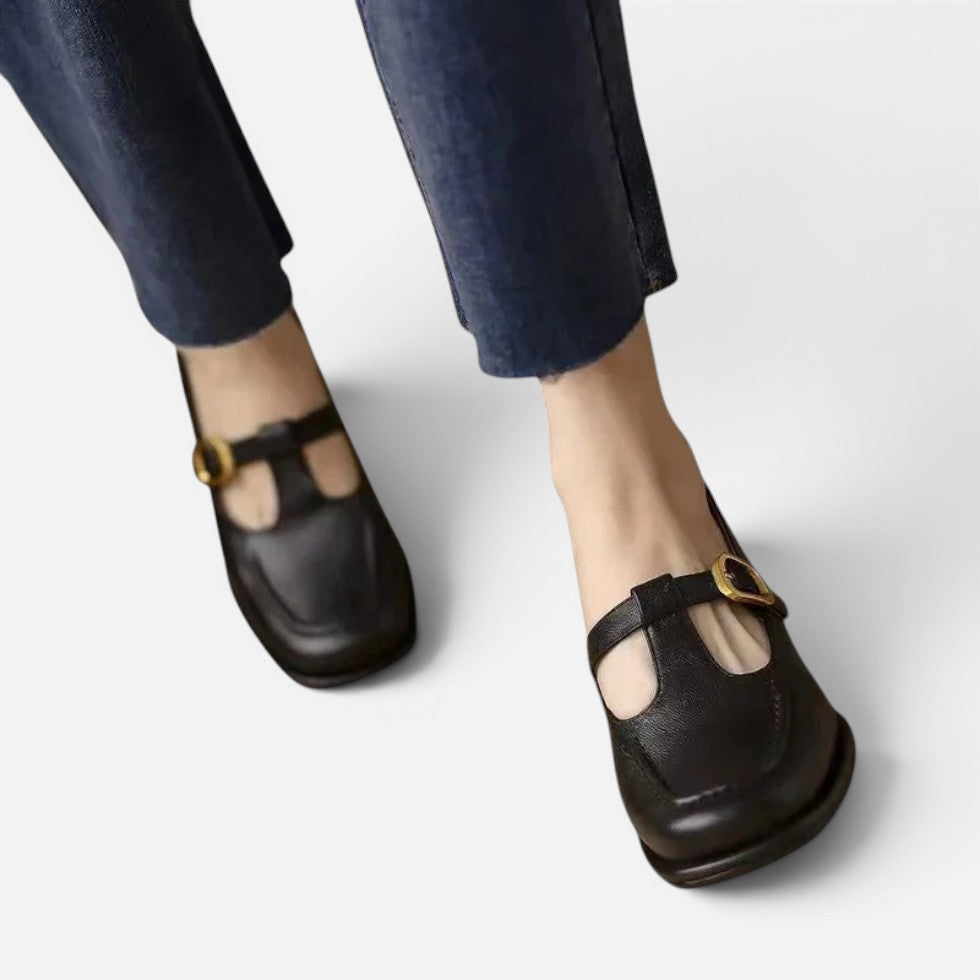 Orthopädische Mary Jane Schuhe mit Riemen und eckiger Zehenpartie