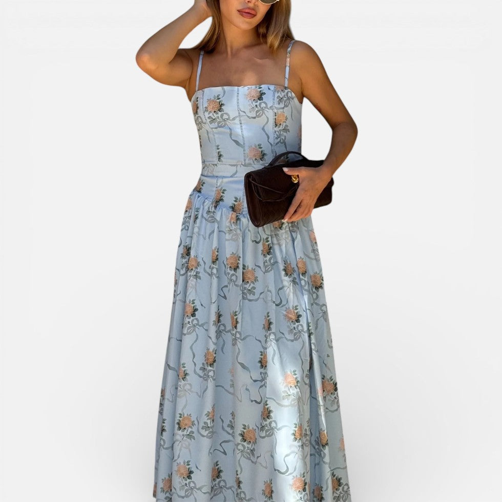 Langes Trägerkleid mit Blumenmuster