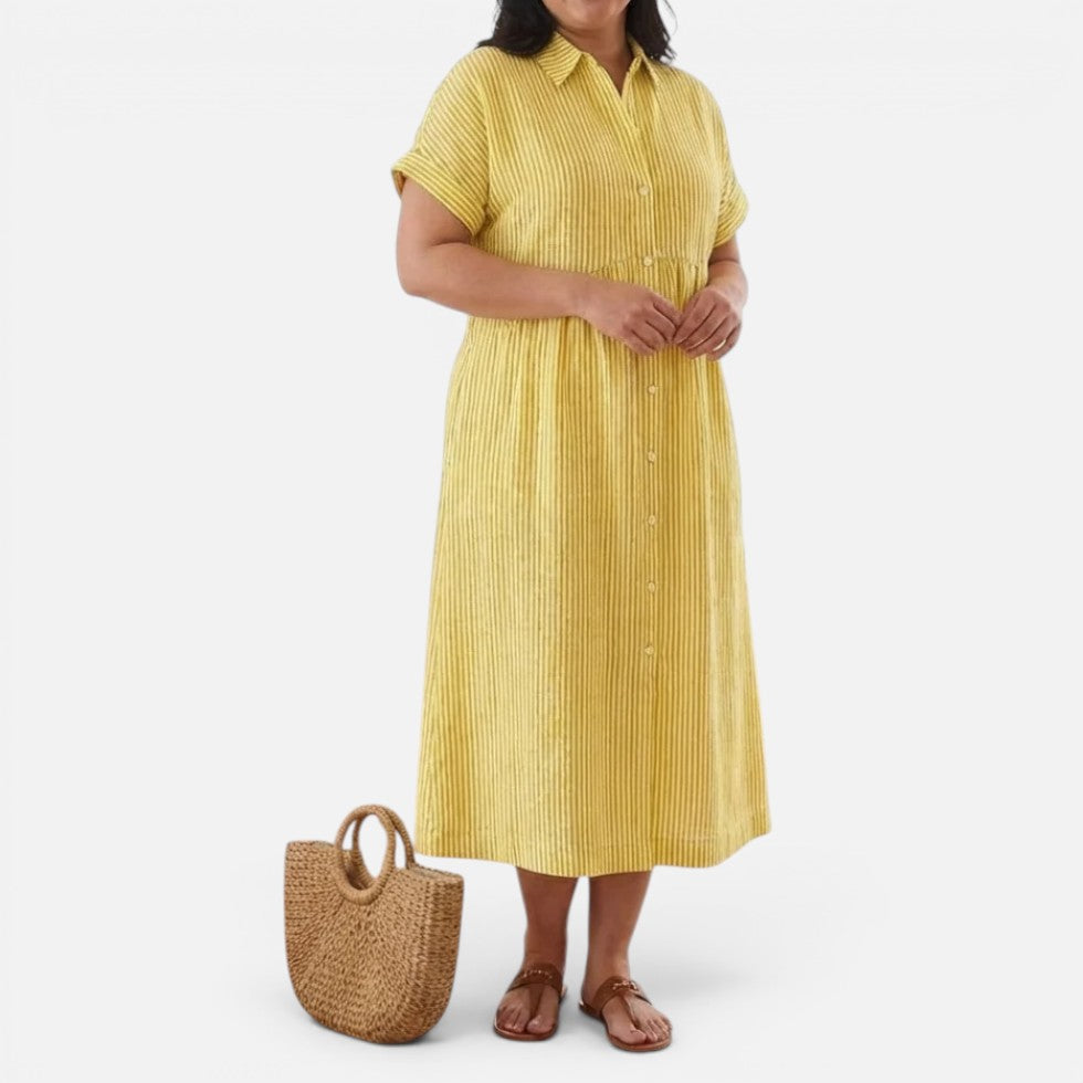 Midikleid Kurzarm Hemdkragen Knopfleiste Gestreift