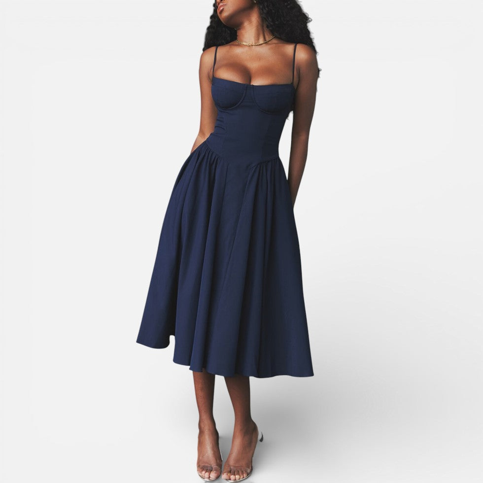 Midikleid mit Korsettoptik und Spaghettiträgern