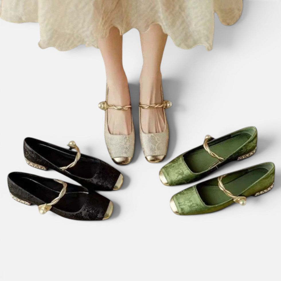 Orthopädische Mary Jane Schuhe Riemen Design Blockabsatz Jacquard Muster