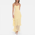 Maxikleid mit Spaghettiträgern und Volantrock