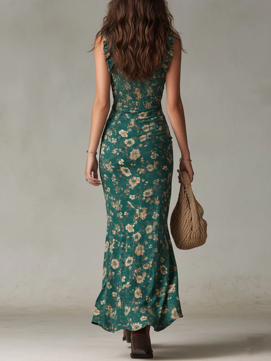 ZARA | RETRO-BOHO-MAXIKLEID MIT FLIESSENDEN ÄRMELN UND SEITLICHEM SCHLITZ