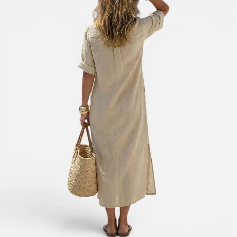 Hemdblusenkleid Gestreift Kurzarm Hemdkragen Midi