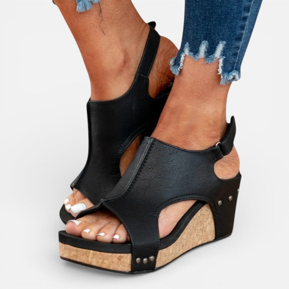 Orthopädische Damen Sandalen mit Keilabsatz und offenem Zehenbereich