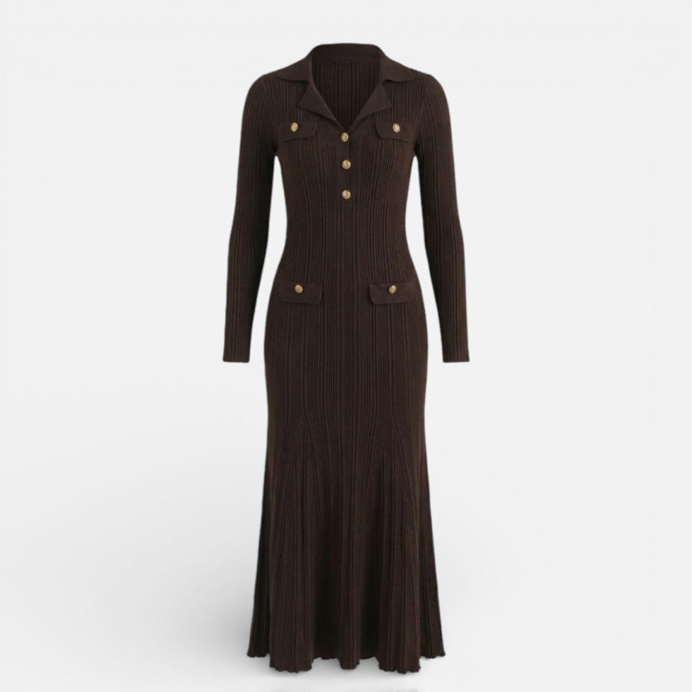 Damen Langarm Maxikleid mit Kragen
