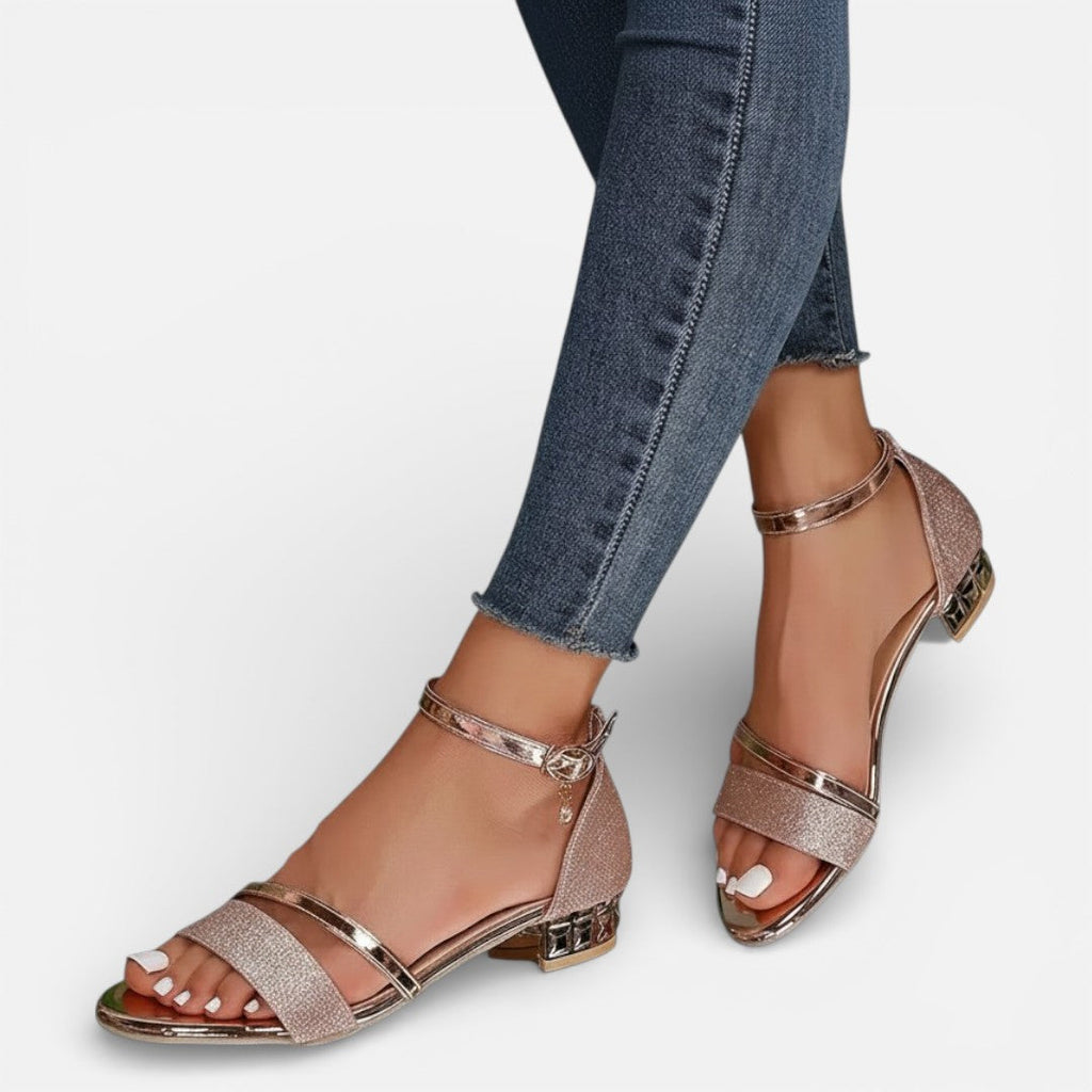 Orthopädische Damen Sandalen mit Knöchelriemen und Blockabsatz