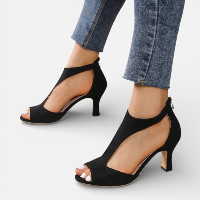 Orthopädische Damen Sandalen mit Absatz und offener Spitze