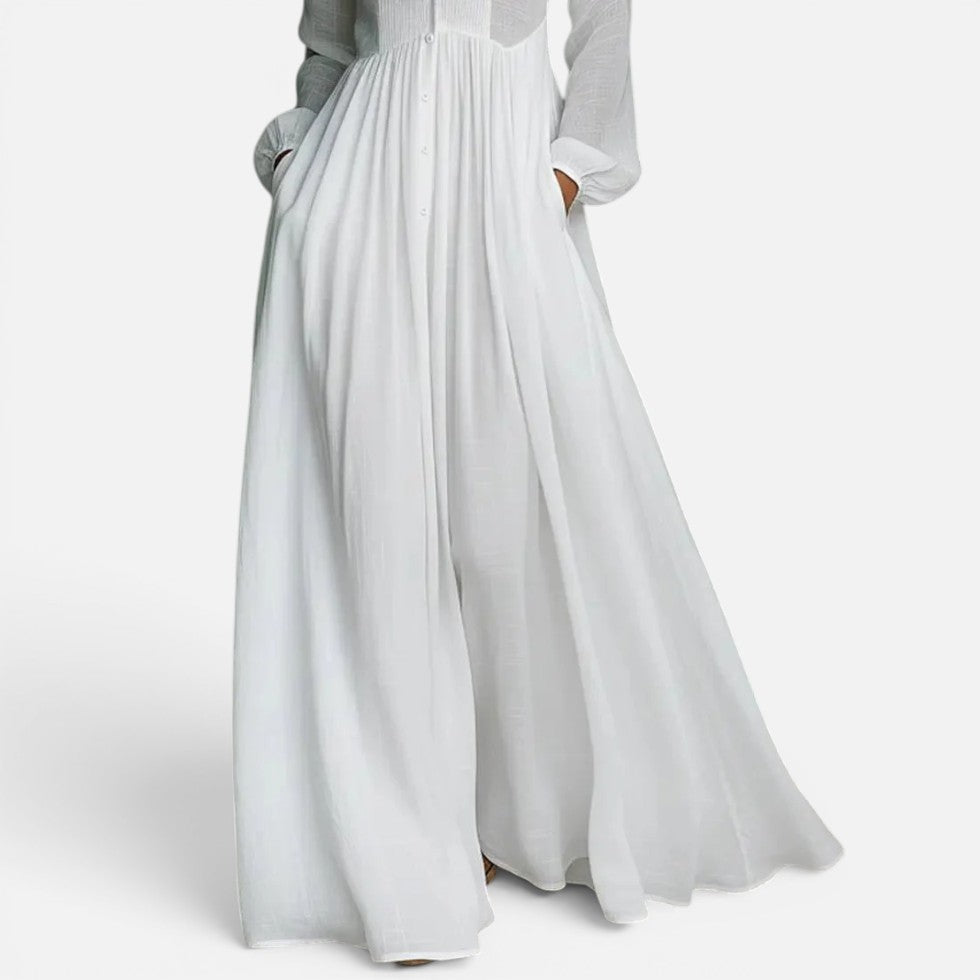 Maxikleid Knopfleiste Stehkragen Langarm