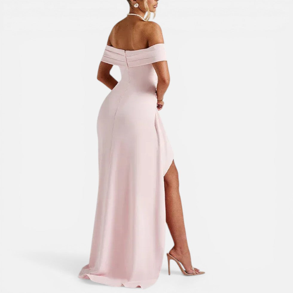 Katrin | Damen Schulterfreies Maxikleid Schlitz – Tailliertes Sommerkleid Abend 2026