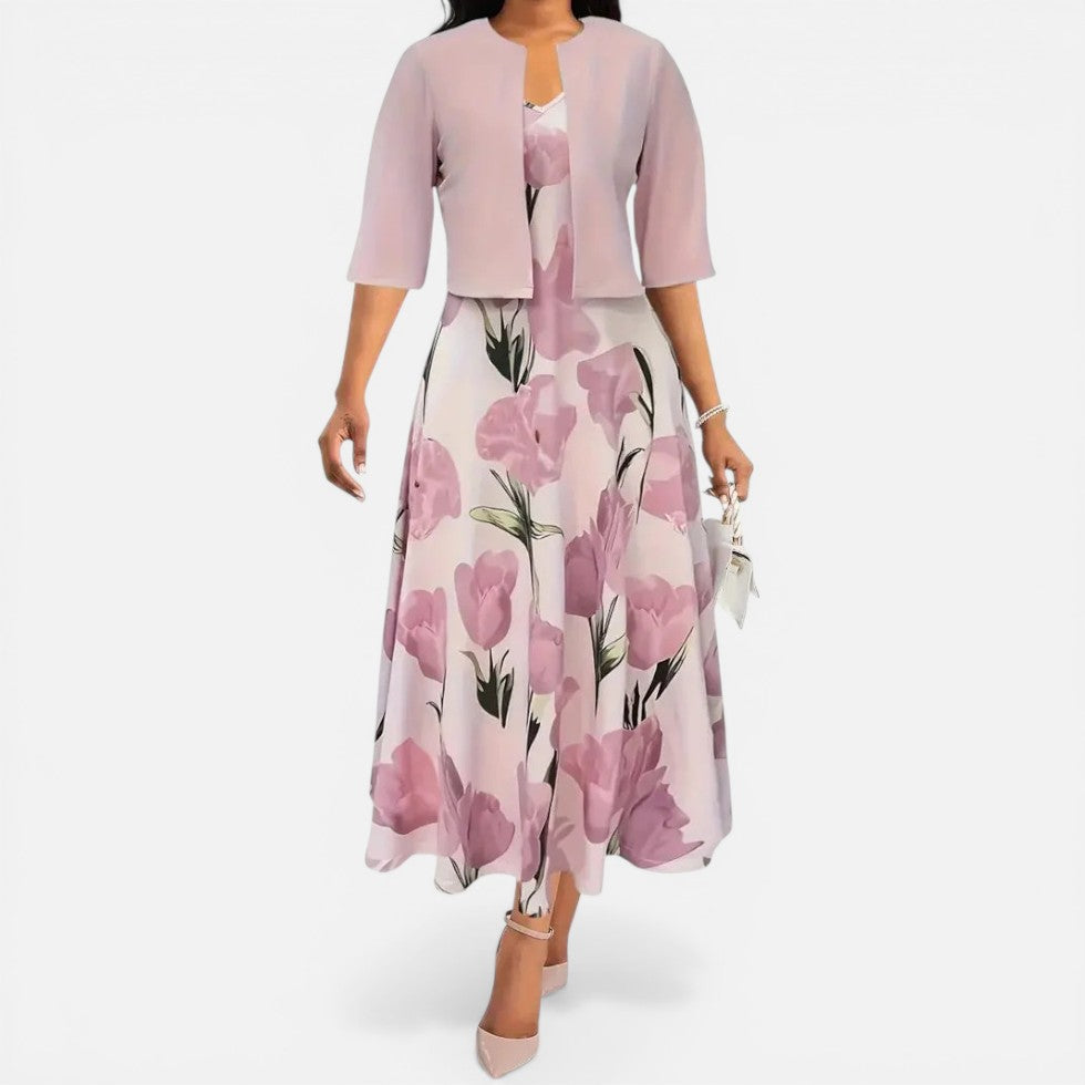 Damen Kleid Set mit Blumenmuster und Kurzjacke