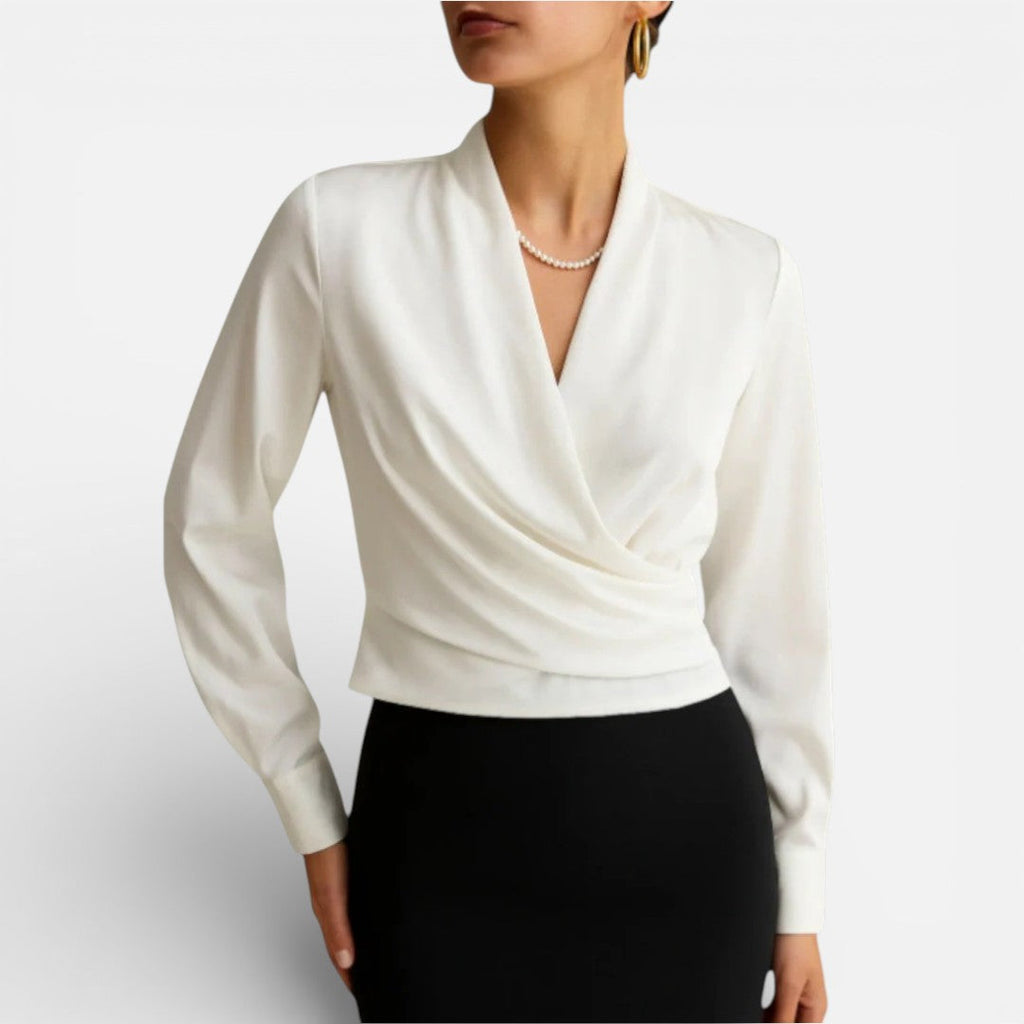Damen Bluse Langarm V Ausschnitt Wickeloptik