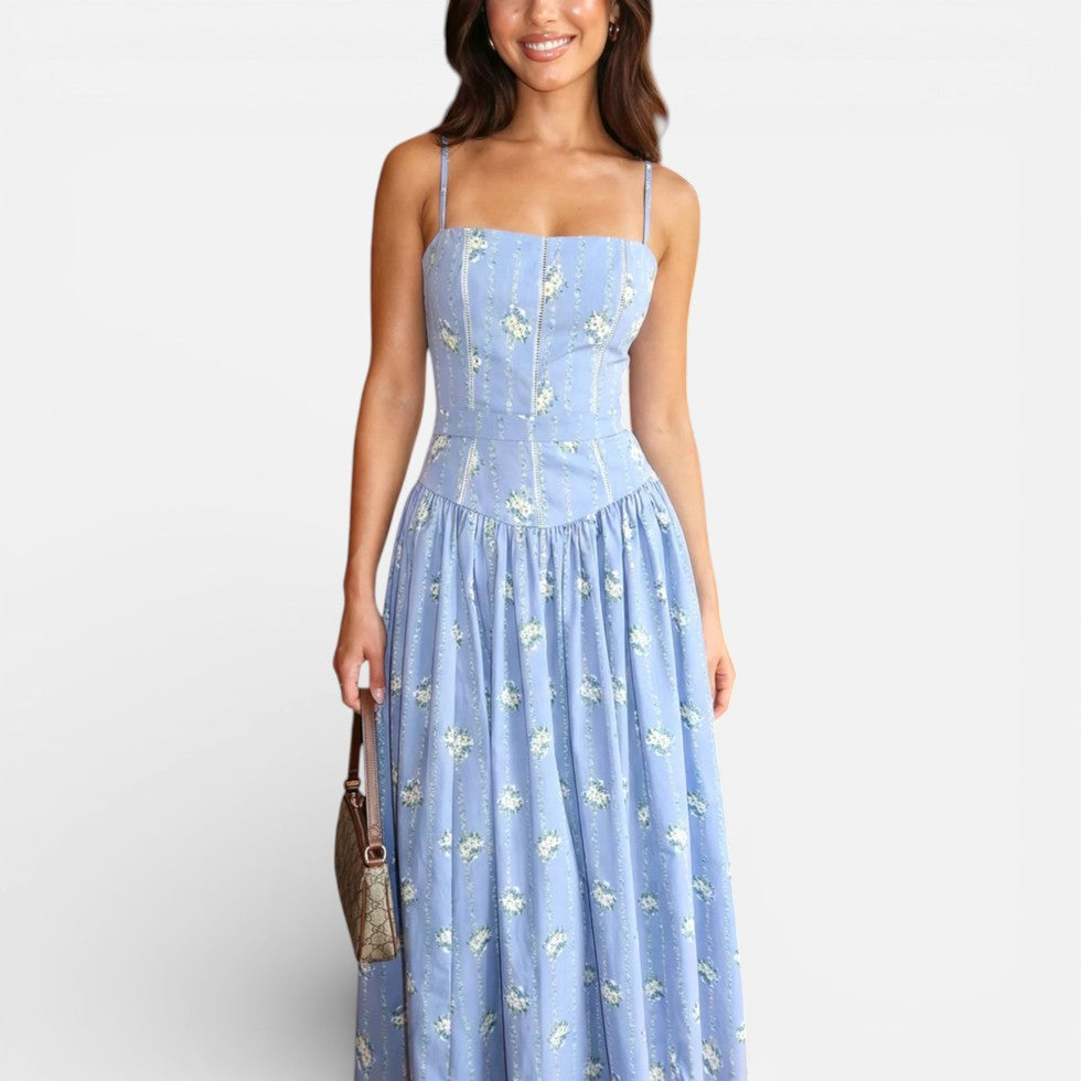 Langes Trägerkleid mit Eleganz Blumenmuster