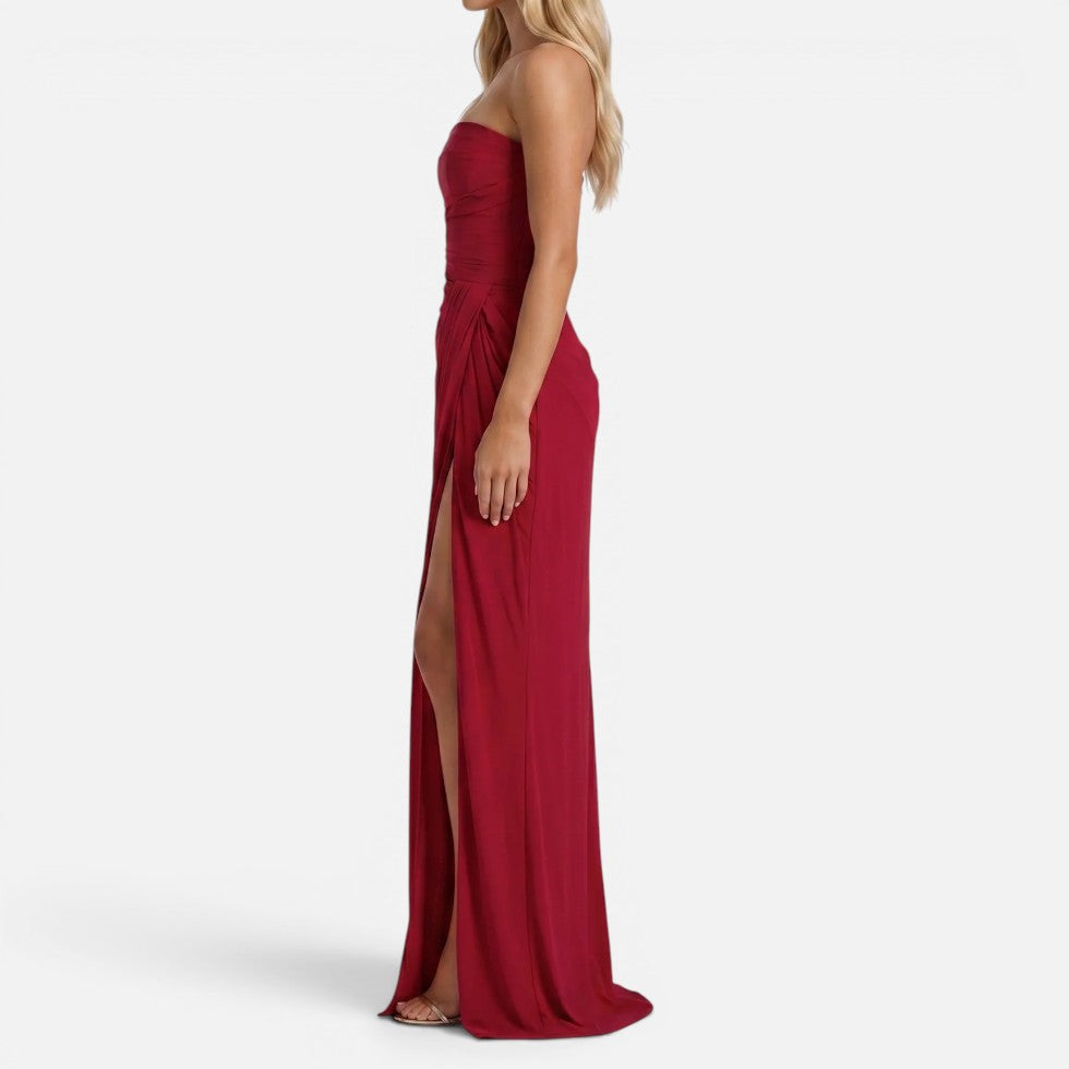 Maxikleid Drapiert Schulterfrei Ärmellos Schlitz