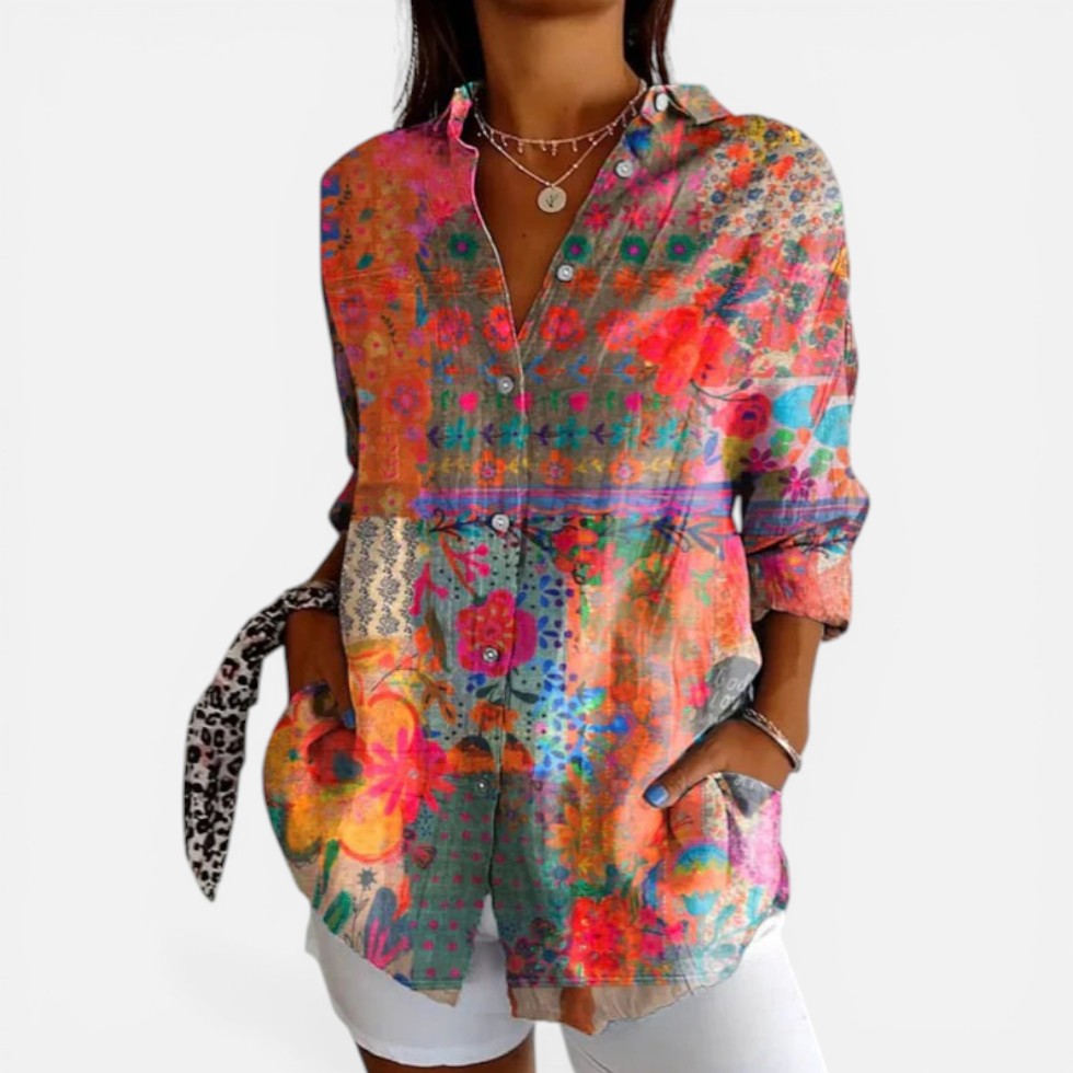 Vera | Damen Bluse Florales Muster Knopfleiste – Blumenbluse Knopf Sommer 2026