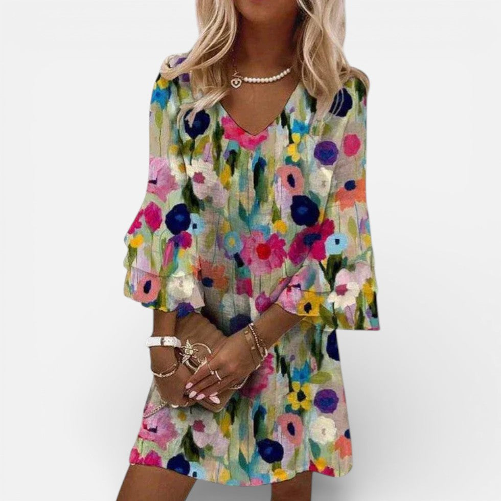 Damen Minikleid V Ausschnitt Blumenmuster