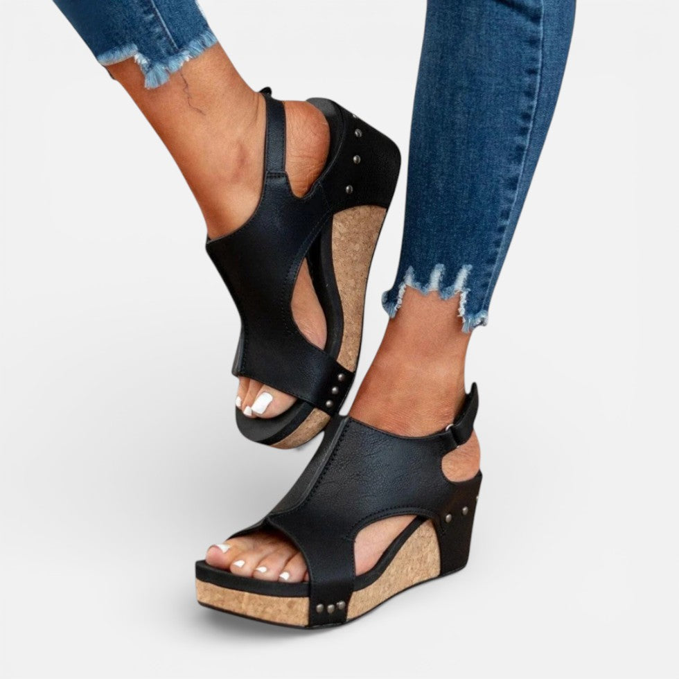 Orthopädische Damen Sandalen mit Keilabsatz und offenem Zehenbereich
