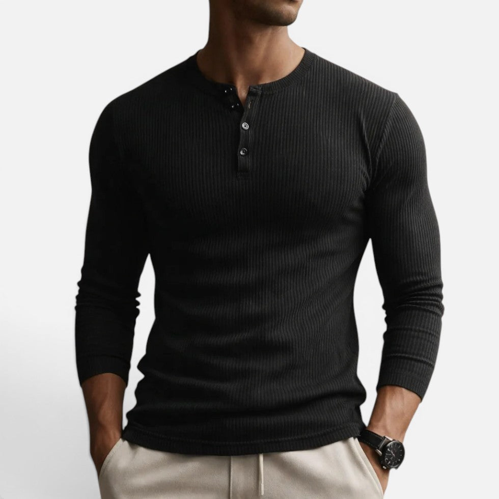 Slim Fit Rippstrick Langarmshirt mit Knopfleiste