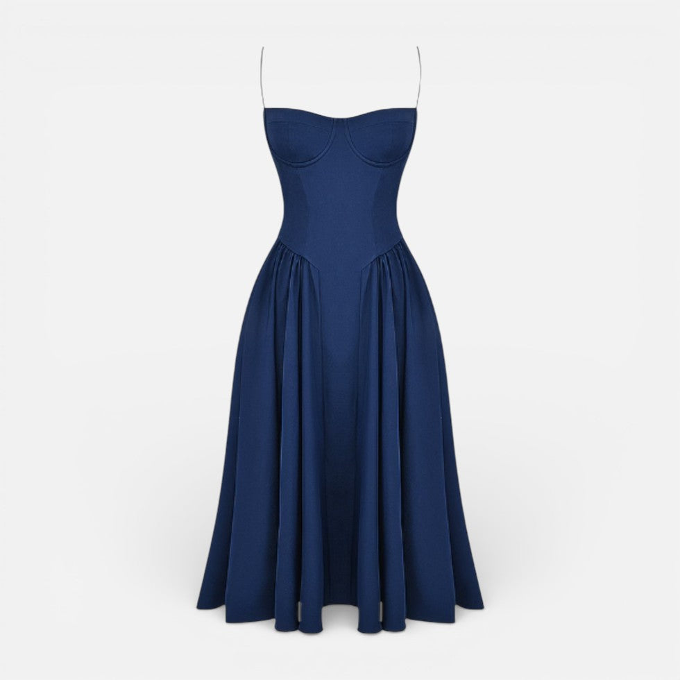Midikleid mit Korsettoptik und Spaghettiträgern