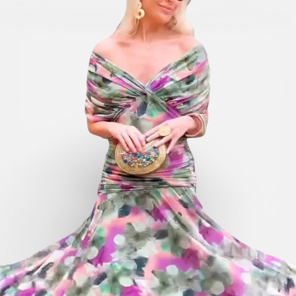 Schulterfreies Midikleid mit Drapierung