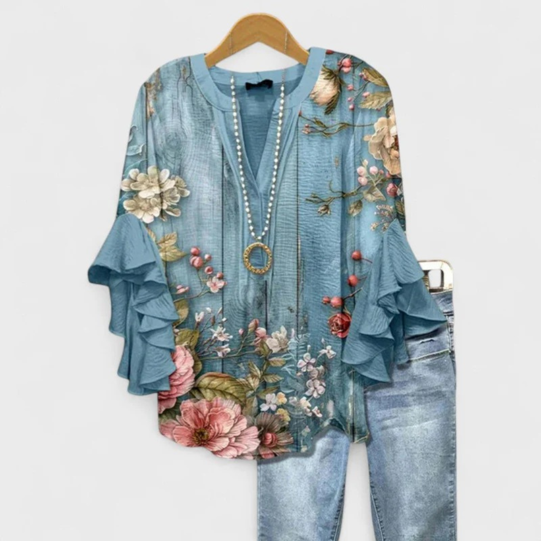 Ina | Florale Damenbluse mit V-Ausschnitt